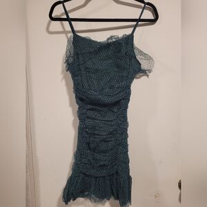 Lulus, forest green tulle, ruched spaghetti strap mini dresss, size S